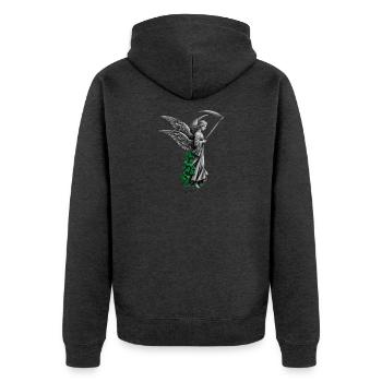 Engel Statue mit Sense und Efeu - Unisex Premium Bio Zip Hoodie - Anthrazit meliert - Hinten - Nico (187cm)