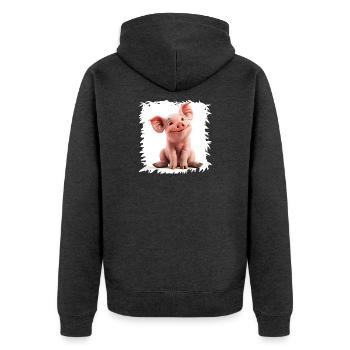 Fröhliches Schweinchen Cartoon - Unisex Premium Bio Zip Hoodie - Anthrazit meliert - Hinten - Nico (187cm)