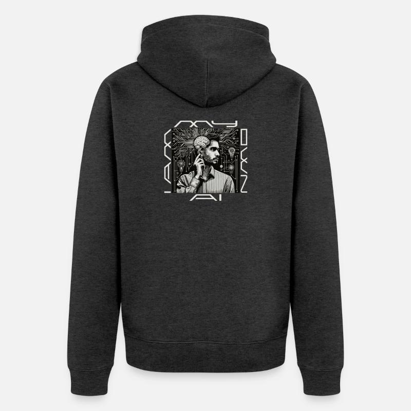Kopfwerk: Geist trifft Code - Unisex Premium Bio Zip Hoodie - Anthrazit meliert