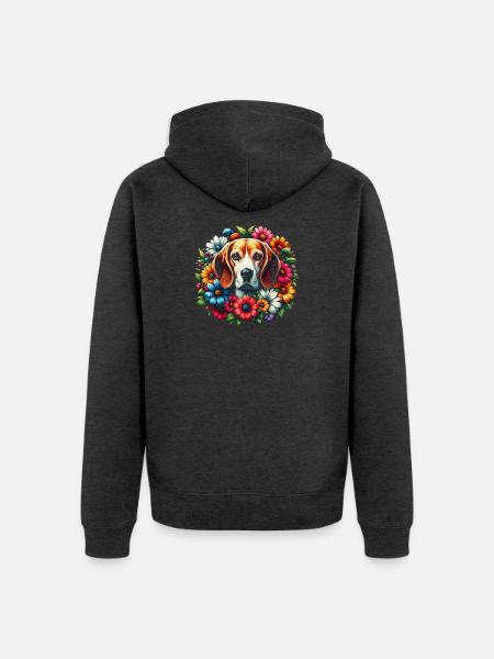 Süßer Beagle in bunten Blumen - Unisex Premium Bio Zip Hoodie - Anthrazit meliert