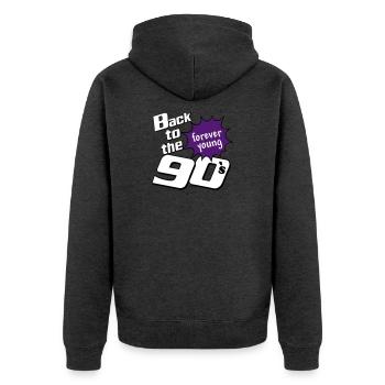 90er Party , Mottoparty , forever Young (25) - Unisex Premium Bio Zip Hoodie - Anthrazit meliert - Hinten - Nico (187cm)