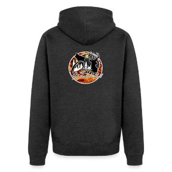 Herbstwald Silhouetten Hirsch Wolf - Unisex Premium Bio Zip Hoodie - Anthrazit meliert - Hinten - Nico (187cm)