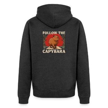 Folge der Capybara – Vintage-Tierdesign - Unisex Premium Bio Zip Hoodie - Anthrazit meliert - Hinten - Nico (187cm)