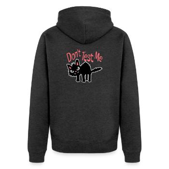 Ne me teste pas, chat coquin, citation drôle : logo - Veste à capuche bio Premium Unisexe - anthracite chiné - Dos - Nico (187cm)