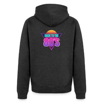 Zurück in die 80er Neon - Unisex Premium Bio Zip Hoodie - Anthrazit meliert - Hinten - Nico (187cm)