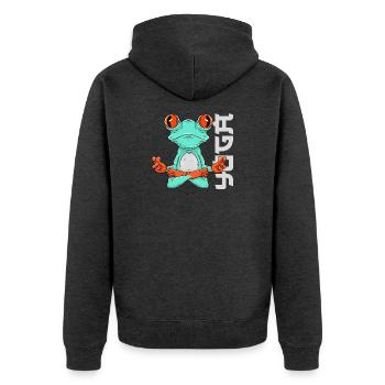Frosch Yoga - Unisex Premium Bio Zip Hoodie - Anthrazit meliert - Hinten - Nico (187cm)