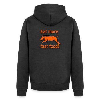 Defectors in the jump - Eat more fast food - Unisex Premium Organic Zip Hoodie - heather anthracite - Back - Nico (187cm)