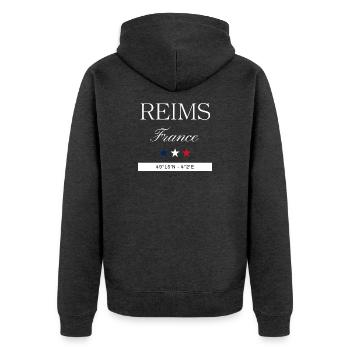 Reims Frankreich Souvenir – Reise minimalistisch - Unisex Premium Bio Zip Hoodie - Anthrazit meliert - Hinten - Nico (187cm)