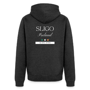 Sligo Irland Souvenir – Reise minimalistisch - Unisex Premium Bio Zip Hoodie - Anthrazit meliert - Hinten - Nico (187cm)