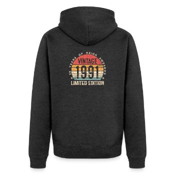 Vintage 1991 Limited Edition 35 Jahre alt 35. BDay - Unisex Premium Bio Zip Hoodie - Anthrazit meliert - Hinten - Nico (187cm)
