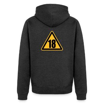 Achtung 18 - Unisex Premium Bio Zip Hoodie - Anthrazit meliert - Hinten - Nico (187cm)