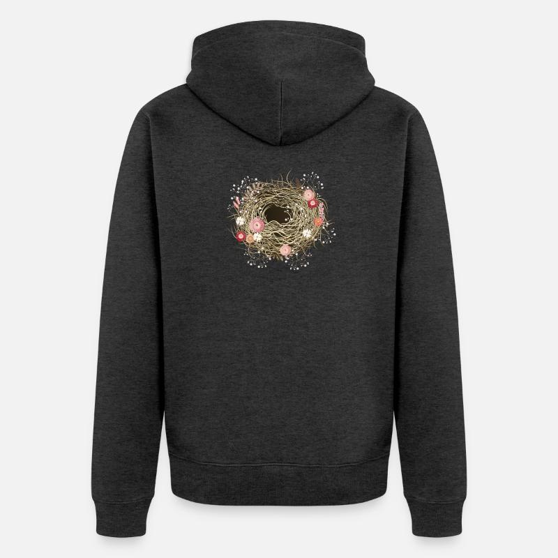leeres Vogelnest oder Osternest mit Trockenblumen - Unisex Premium Bio Zip Hoodie - Anthrazit meliert
