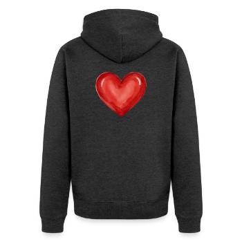 Rotes Herz rot aquarell Geschenk  - Unisex Premium Bio Zip Hoodie - Anthrazit meliert - Hinten - Nico (187cm)
