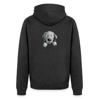 Glücklicher Schwarzer Labrador Retriever Hund - Unisex Premium Bio Zip Hoodie - Anthrazit meliert - Hinten - Nico (187cm)