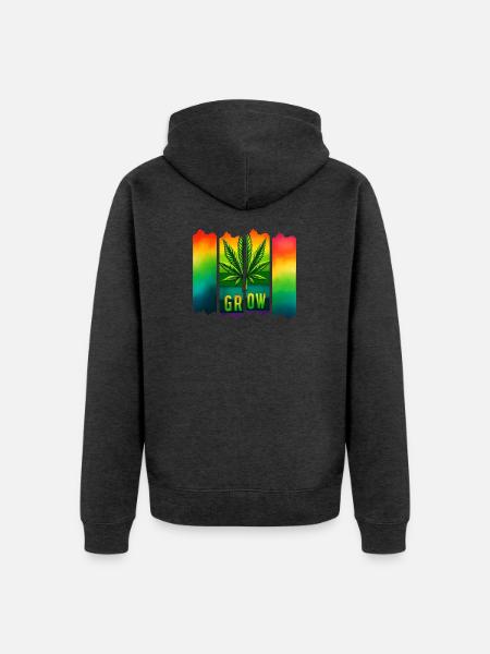 Grow Hanfblatt Brushdesign im Reggae-Stil - Unisex Premium Bio Zip Hoodie - Anthrazit meliert