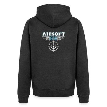 Airsoft Airsofter Rentner Rente Ruhestand - Unisex Premium Bio Zip Hoodie - Anthrazit meliert - Hinten - Nico (187cm)