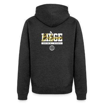 Lüttich Belgien Koordinaten Reise Souvenir - Unisex Premium Bio Zip Hoodie - Anthrazit meliert - Hinten - Nico (187cm)