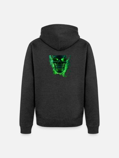 Leuchtender grüner Totenkopfdesign - Unisex Premium Bio Zip Hoodie - Anthrazit meliert