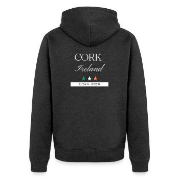 Cork Irland Souvenir – Reise minimalistisch - Unisex Premium Bio Zip Hoodie - Anthrazit meliert - Hinten - Nico (187cm)