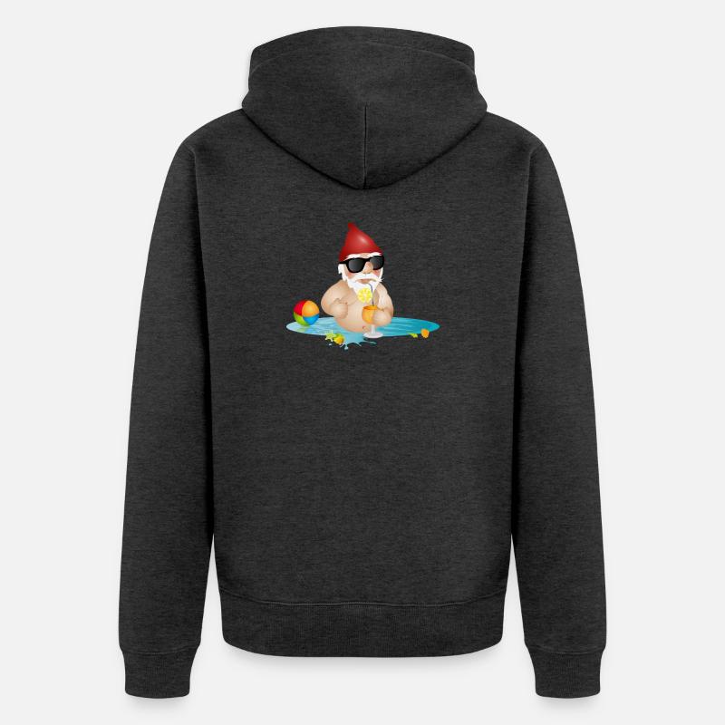 Gartenzwerg im Swimmingpool oder Meer und Getränk - Unisex Premium Bio Zip Hoodie - Anthrazit meliert