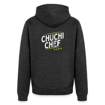 Küchenchef - Chuchi Chef - Schweizerdeutsch - Unisex Premium Bio Zip Hoodie - Anthrazit meliert - Hinten - Nico (187cm)