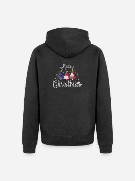Merry Christmas Weihnachtsbäume USA Flagge Amerika - Premium økologisk unisex-hættejakke - antracit meleret