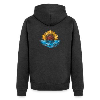 Sonnenblume Meer Sonnenuntergang Blumen Wasser - Unisex Premium Bio Zip Hoodie - Anthrazit meliert - Hinten - Nico (187cm)