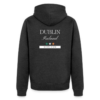 Dublin Irland Souvenir – Reise minimalistisch - Unisex Premium Bio Zip Hoodie - Anthrazit meliert - Hinten - Nico (187cm)