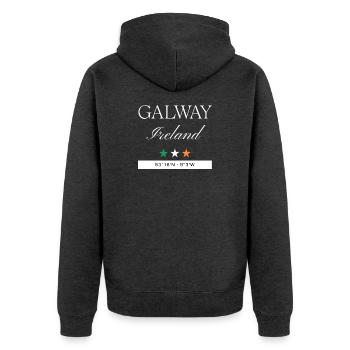 Galway Irland Souvenir – Reise minimalistisch - Unisex Premium Bio Zip Hoodie - Anthrazit meliert - Hinten - Nico (187cm)