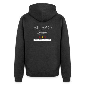 Bilbao Spanien Souvenir – Reise minimalistisch - Unisex Premium Bio Zip Hoodie - Anthrazit meliert - Hinten - Nico (187cm)