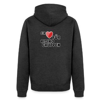 Risikogruppe Spruch Nächstenliebe Herz Virus - Unisex Premium Bio Zip Hoodie - Anthrazit meliert - Hinten - Nico (187cm)