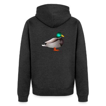 handgezeichnete männliche Ente Erpel oder Enterich - Unisex Premium Bio Zip Hoodie - Anthrazit meliert - Hinten - Nico (187cm)