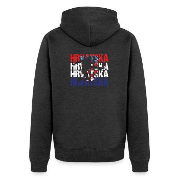 Hrvatska Kroatien Fußball - Unisex Premium Bio Zip Hoodie - Anthrazit meliert - Hinten - Nico (187cm)
