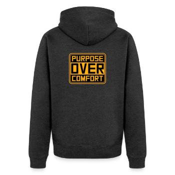 Purpose Over Comfort Motivation Mindset Wachstum - Unisex Premium Bio Zip Hoodie - Anthrazit meliert - Hinten - Nico (187cm)