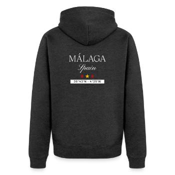 Málaga Spanien Souvenir – Reise minimalistisch - Unisex Premium Bio Zip Hoodie - Anthrazit meliert - Hinten - Nico (187cm)