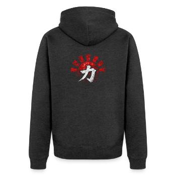 Red_Sun_Rock - Unisex Premium Bio Zip Hoodie - Anthrazit meliert - Hinten - Nico (187cm)