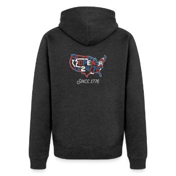 Open 24/7 Since 1776 - Unisex Premium Bio Zip Hoodie - Anthrazit meliert - Hinten - Nico (187cm)