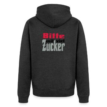 Bitte viel Zucker - Unisex Premium Bio Zip Hoodie - Anthrazit meliert - Hinten - Nico (187cm)