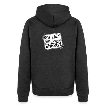 Not Lazy Just Conserving Energy Lustig Faul Spruch - Unisex Premium Bio Zip Hoodie - Anthrazit meliert - Hinten - Nico (187cm)