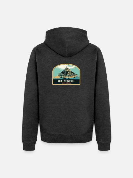Panorama-Illustration des Mont Saint Michel - Unisex Premium Bio Zip Hoodie - Anthrazit meliert