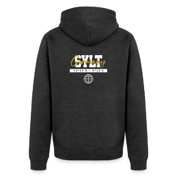 Sylt Deutschland Koordinaten Reise Souvenir - Unisex Premium Bio Zip Hoodie - Anthrazit meliert - Hinten - Nico (187cm)