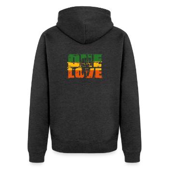 One Love Rastafari Banner - Unisex Premium Bio Zip Hoodie - Anthrazit meliert - Hinten - Nico (187cm)