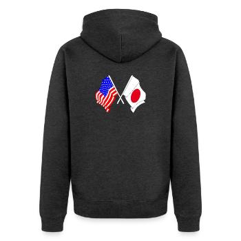 Flagge der Vereinigten Staaten USA und Flagge Japan - Unisex Premium Bio Zip Hoodie - Anthrazit meliert - Hinten - Nico (187cm)
