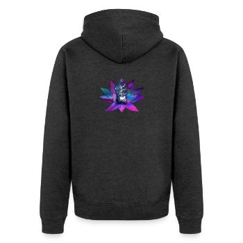 Lotus mit Seelenbaum – Spirituelle Illustration - Unisex Premium Bio Zip Hoodie - Anthrazit meliert - Hinten - Nico (187cm)