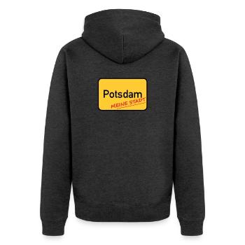 POTSDAM - MA VILLE - Veste à capuche bio Premium Unisexe - anthracite chiné - Dos - Nico (187cm)