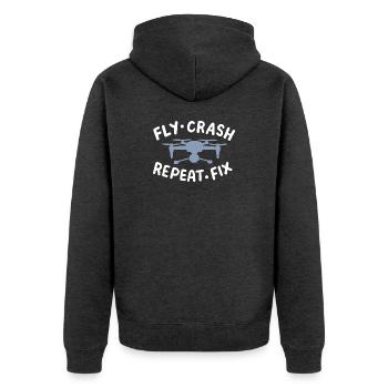Drohne Pilot Quadrocopter UAV - Unisex Premium Bio Zip Hoodie - Anthrazit meliert - Hinten - Nico (187cm)