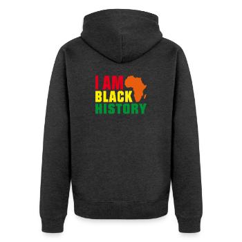 I am Black History - Unisex Premium Bio Zip Hoodie - Anthrazit meliert - Hinten - Nico (187cm)