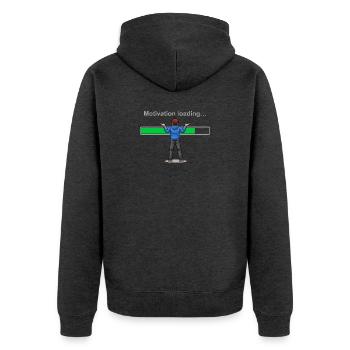 Motivationslade... Bitte warten Sie - Unisex Premium Bio Zip Hoodie - Anthrazit meliert - Hinten - Nico (187cm)