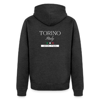 Turin Italien Souvenir – Reise minimalistisch - Unisex Premium Bio Zip Hoodie - Anthrazit meliert - Hinten - Nico (187cm)