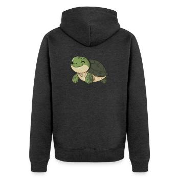 Tortue heureuse mignonne - dessin animé adorable et joyeux - Veste à capuche bio Premium Unisexe - anthracite chiné - Dos - Nico (187cm)